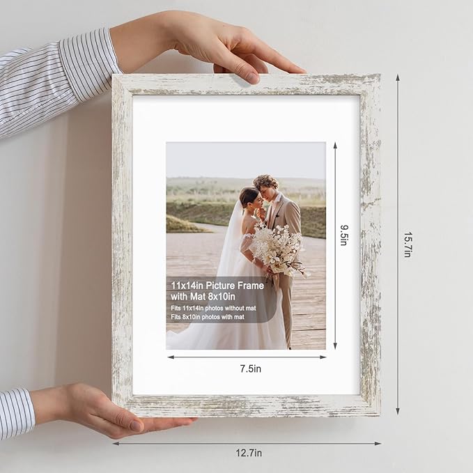 11x14 Picture Frame Set of 4, Made of Glass and Multicolour Wooden Frame, Display 8x10 Pictures with Mat or 11 x 14 Posters without Mat for Wall Mounting, Gallery Photo Frames