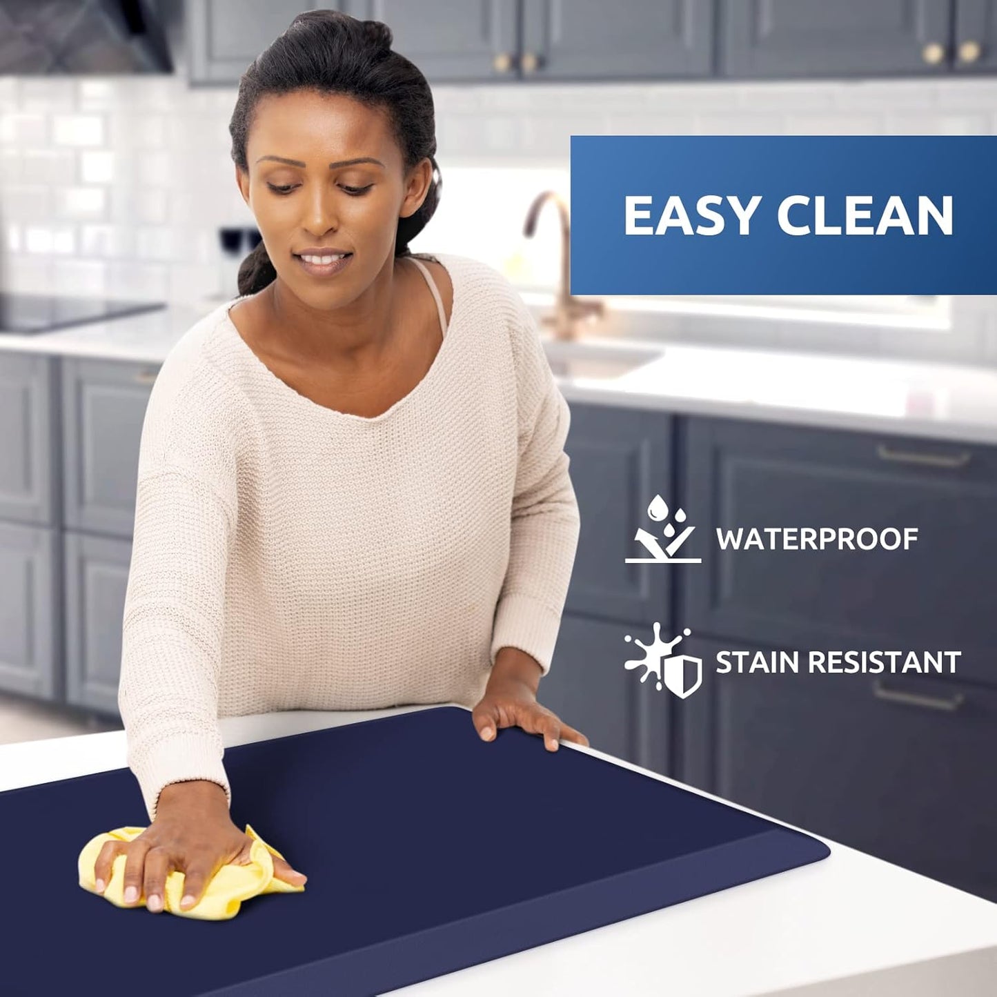 KitchenClouds Kitchen Mat Cushioned Anti Fatigue Kitchen Rug 17.3"x60" Waterproof Non Slip Kitchen Rugs and Mats Standing Desk Mat Comfort Floor Mats for Kitchen House Sink Office (Blue)