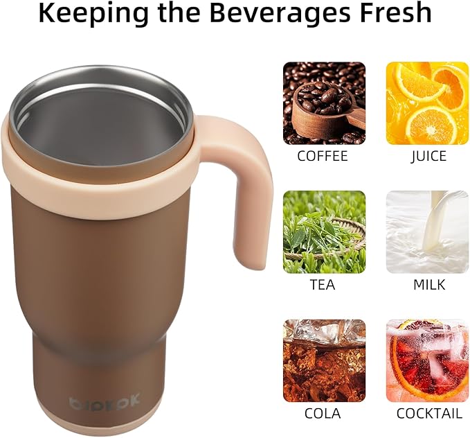 BJPKPK 18 OZ Insulated Travel Tumbler with Handle and Straw, Stainless Steel Water Bottle, Double Wall Vacuum Insulated Mug, for Work, Car, Travel, Coffee