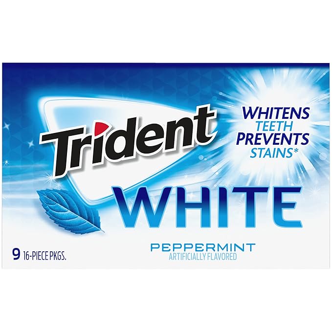 Trident White Peppermint Sugar-Free Chewing Gum, 9 Packs of 16 Pieces (144 Total Pieces)