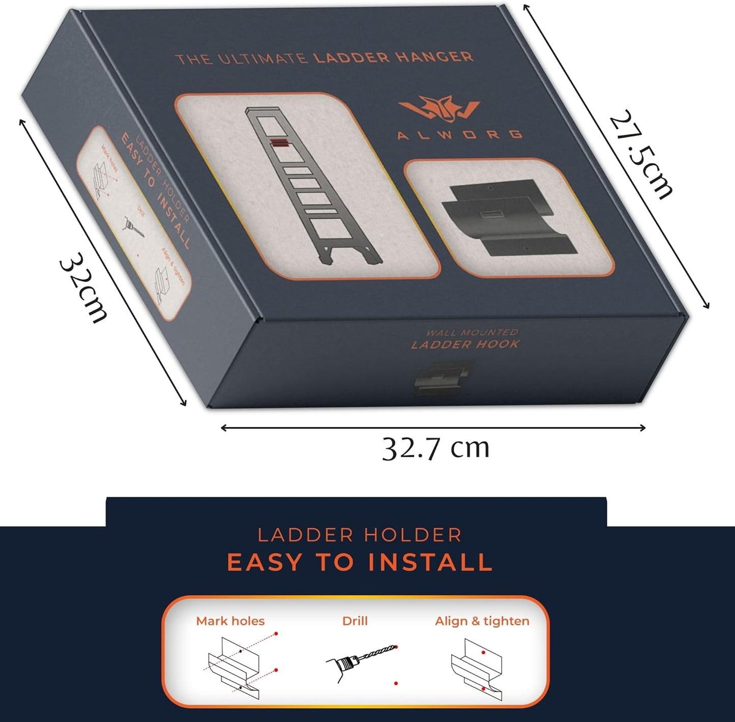 Ladder Hanger set of 2 For Garage Wall - Black Heavy Duty Utility Hook For Wall Mount Ladder Storage. Versatile Tool Holder To Maximize Space In Shed, Workshop, Garden, Hang Wheelbarrow, Folding Chair