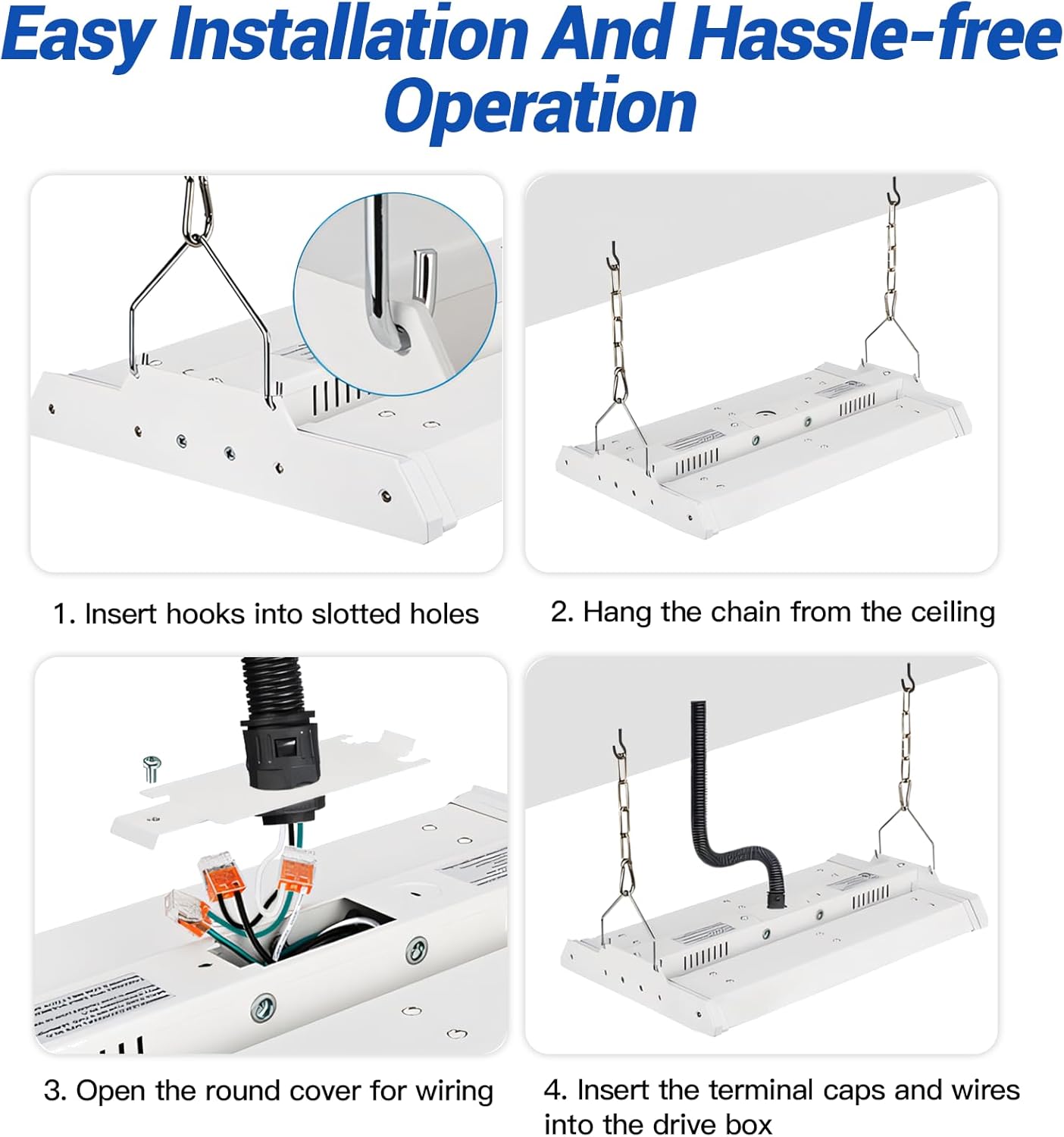 JTT LED Linear Shop Lights 150W, 21000LM 360° Adjustable Led High Bay Lights 5000K Daylight 120-277V, Led Garage Light for Shop Workshop Store Commercial Supermarket Warehouse Basement, 4-Pack ETL