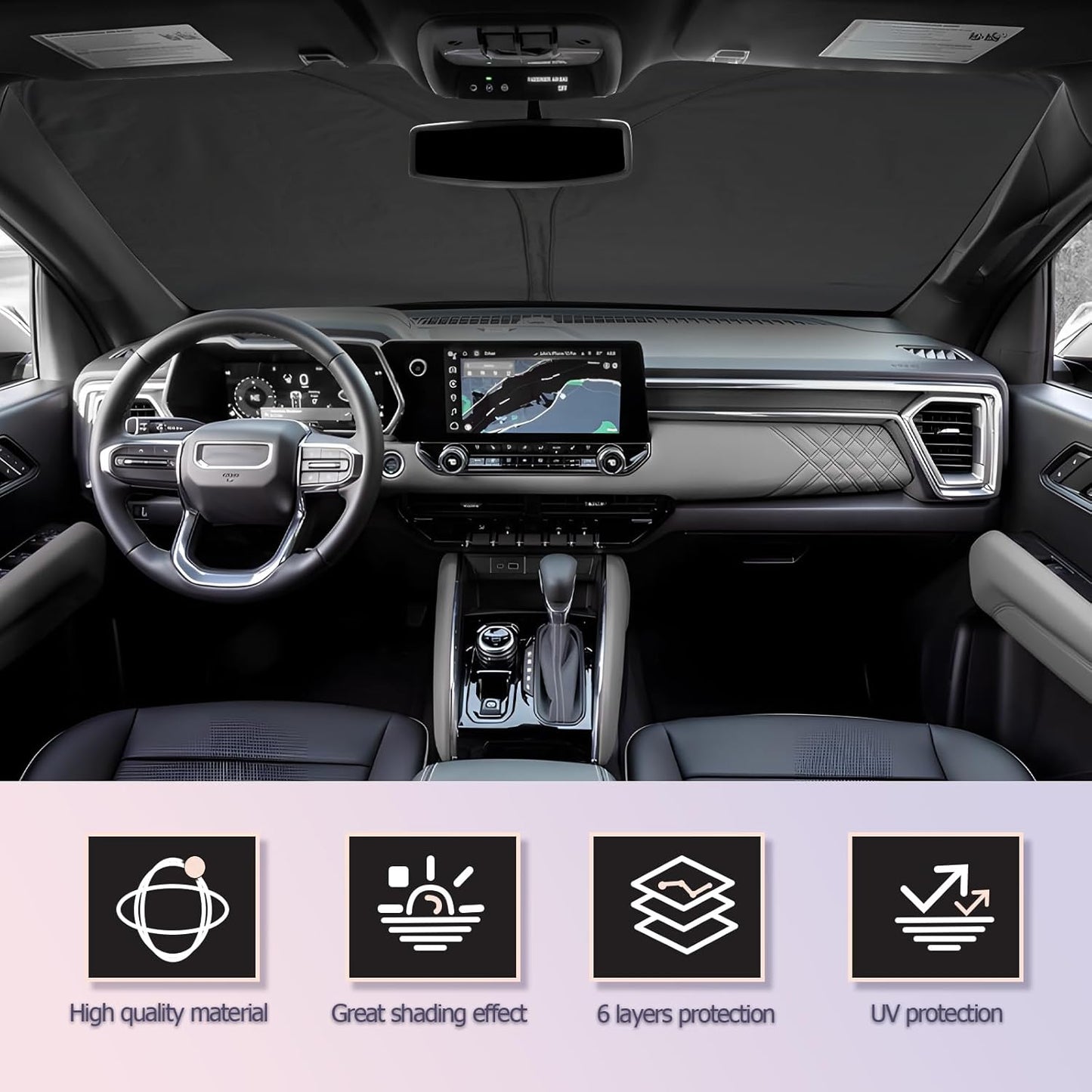 LUWU for 2023 2024 2025 Chevy Colorado & GMC Canyon Windshield Sun Shade Windshield Sunshades 2025 Chevy Colorado Accessories GMC Canyon Accessories Sunshade Cover Block UV Ray Front Window Sunshade