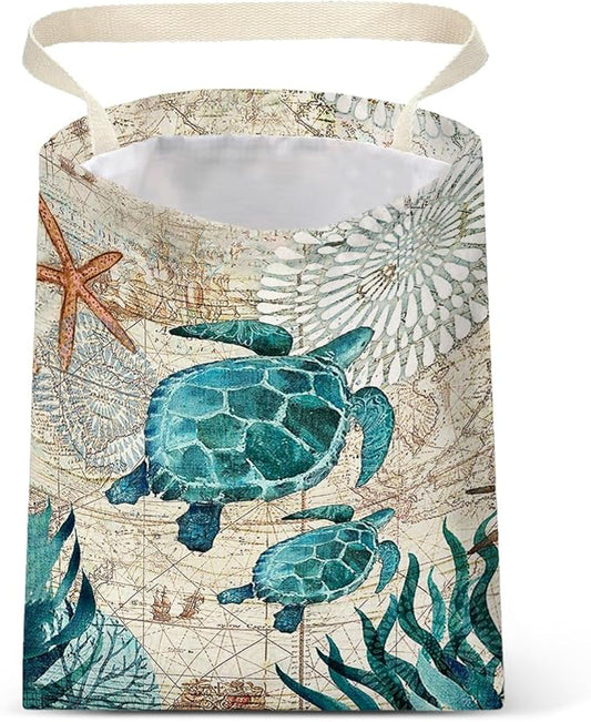 Car Trash Bag Hanging No Snap Small Garbage Bag for Car Back Seat Cute Printed One-handed Strap Trash Bags Car Accessories-Sea Turtle Car Trash Bags
