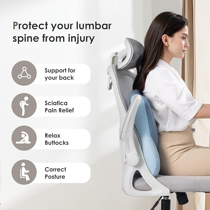 FLORICH Lumbar Support with Car headrest Back Pillow for Chairs Headrest Pillow for Car Ergonomic Ultrathick Memory Foam Back Pillow for Office Chair (Blue)