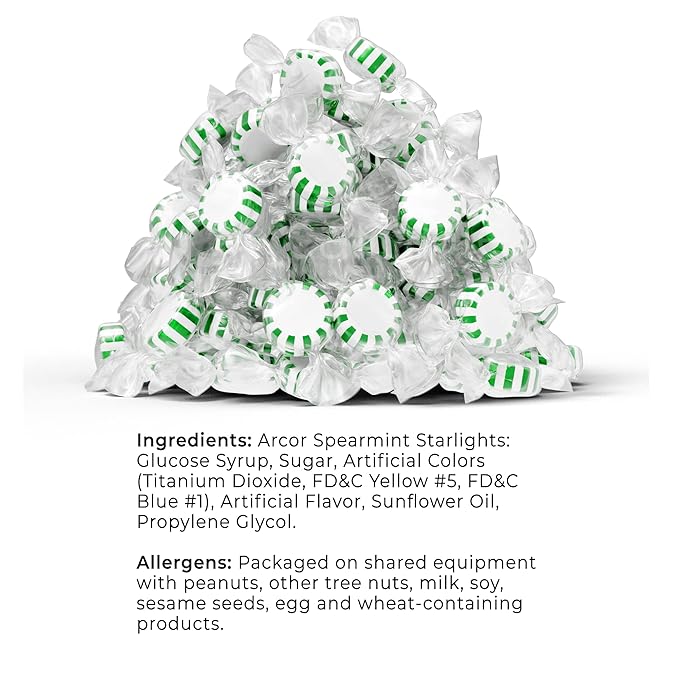 Arcor Spearmint Starlights Candy by Cambie | 2 lbs of Spearmint Starlight Mints | Individually Pinwheel Mint Hard Candy | Deliciously Sweet Mint Candy from Argentina, 2 lb