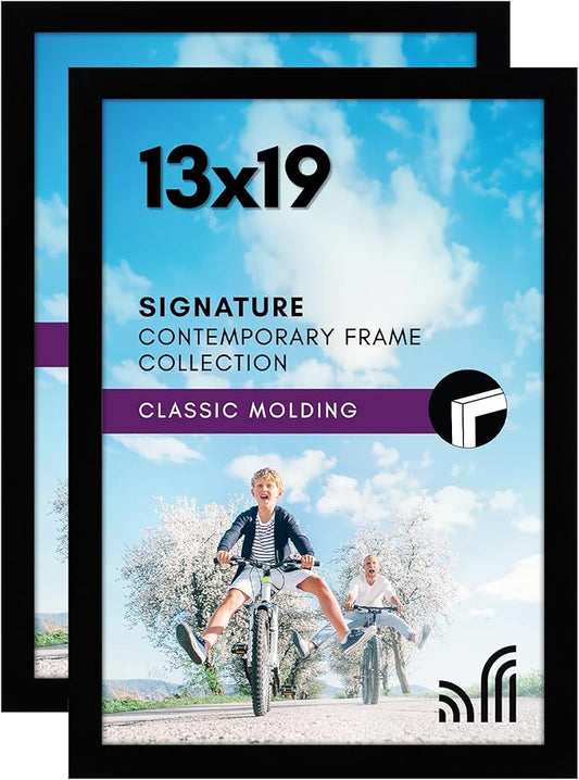 Americanflat 13x19 Picture Frame with Shatter-Resistant Glass - Set of 2 - Signature Collection - Gallery-Style Frames Made of Engineered Wood - Picture Frames for Wall Display - Black