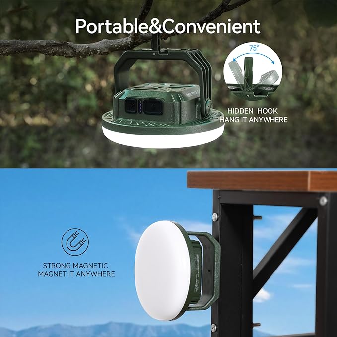 VAVOFO 15,000mAh 4000LM LED Camping Lantern Rechargeable, 3 Lighting Modes Portable Tent Light with Magnet, IP65 Waterproof Hanging Light for Emergencies, Power Outages ,Hurricane(Green)