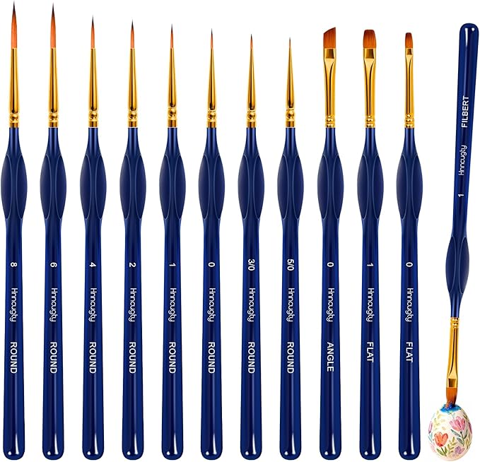 Miniature Paint Brushes Set 12pcs, Paint Brushes for Acrylic Painting, Art Supplies for Oil, Watercolor Detailing Models Rock Body Face Nail Drawing Artist Gifts, Triangular Handles Blue