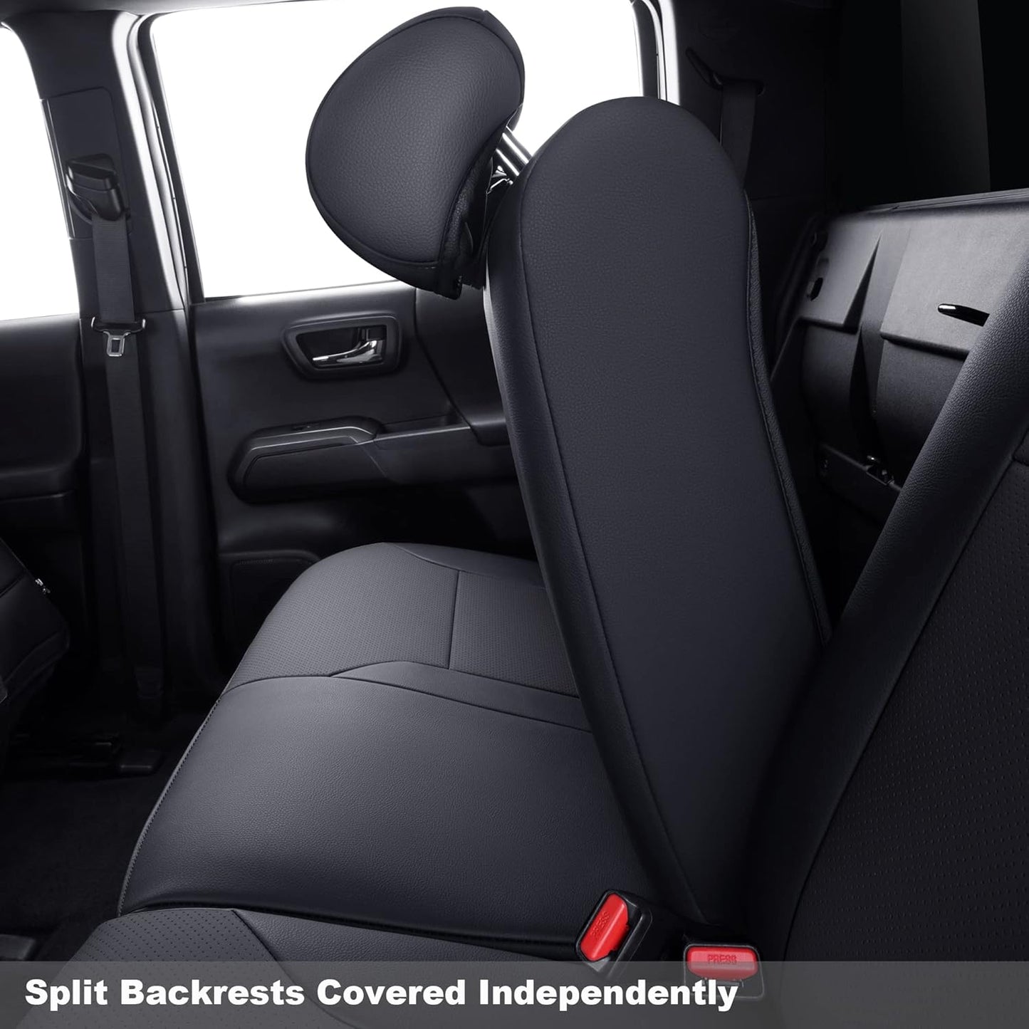 LUCKYMAN CLUB Rear Seat Covers Custom Fit for 2024 2025 Tacoma Crew Cab with Faux Leather (Black Rear)