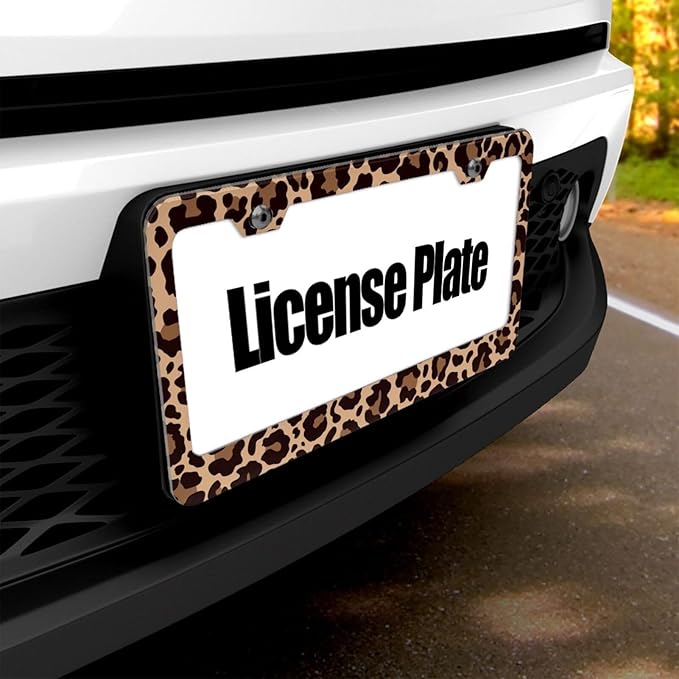 Leopard Print License Plate Covers, Cheetah License Plate Frame, Aluminum License Plate Holders, Women & Men Car Tag Frame with Screws, 6 X 12 in
