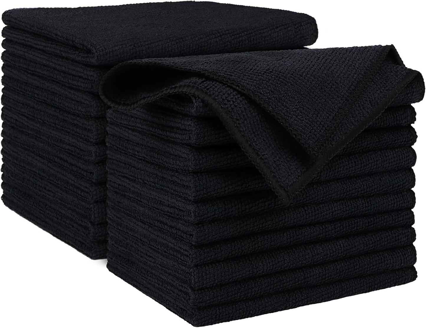 AIDEA Microfiber Cleaning Cloth Black 20PK, Microfiber Towels for Cars, Premium Car Cloth, Dusting Cloth Lint Free Cleaning Rags for SUVs, House, Kitchen, Window, Workshops,12×12"