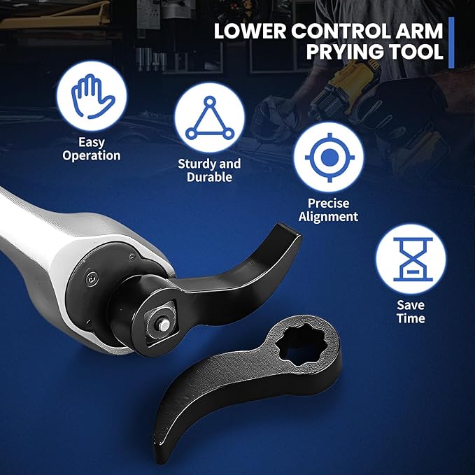 Lower Control Arm Prying Tool Kit,1/2" Drive Suspension Removal Tool,Specialty Bushing Tool with 2 Pry Bar Wrench Adapter Head & Extension Poles,3PCS