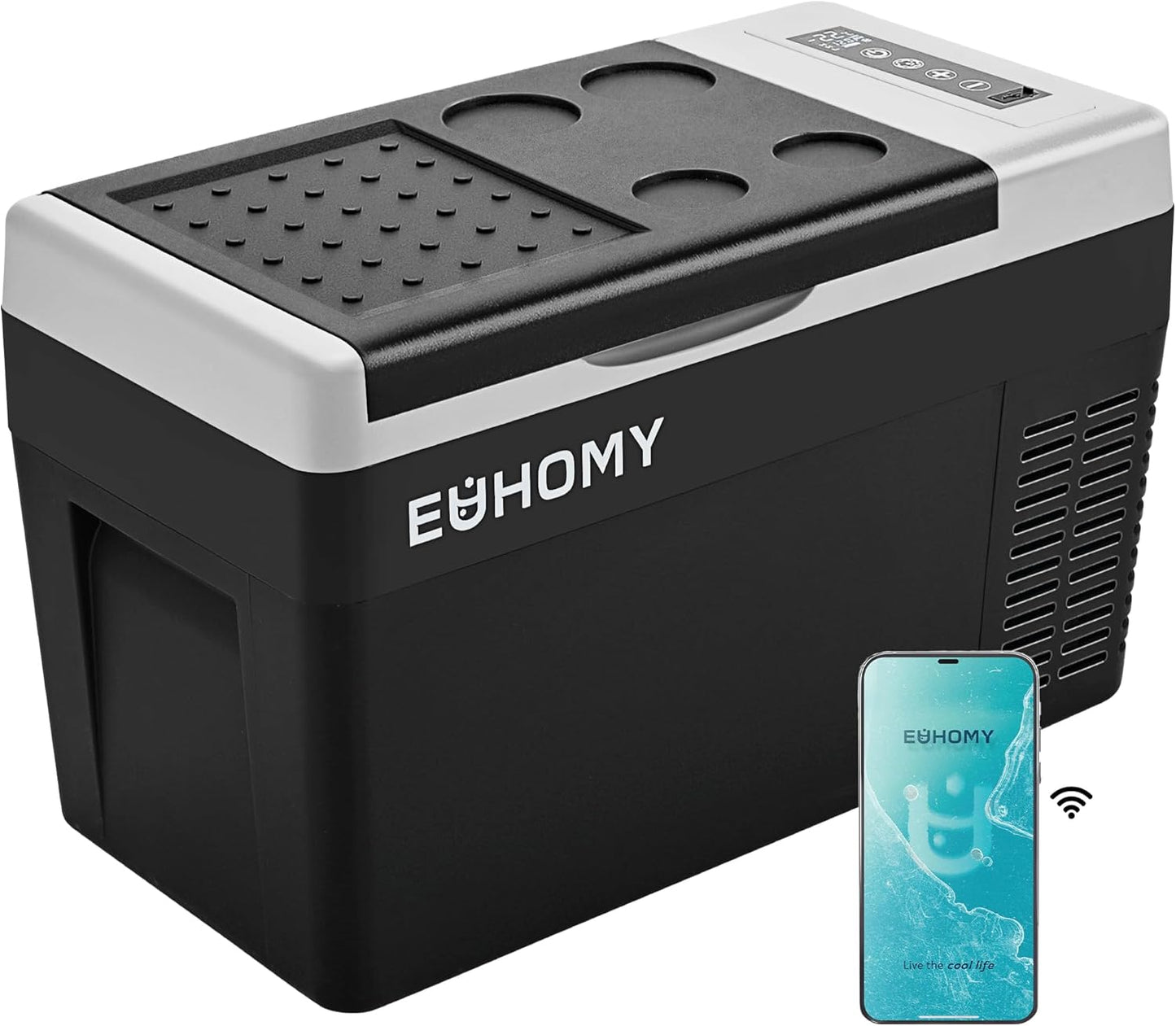 EUHOMY 12 Volt Refrigerator, 26QT(25L) Compressor Electric Cooler APP Control, Car Fridge -4℉~68℉, Portable Refrigerator 12/24V DC 110-240V AC, Portable Freezer for Camping, Travel, Boat