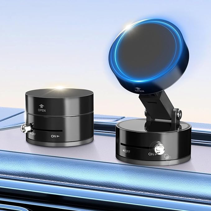Magnetic Car Phone Mount - Ultra Strong Vacuum Suction Phone Holder for Dashboard/Windshield, Foldable 360° Adjustable Car Phone Mount Compatible with iPhone 16/15/14 & All Smartphones-817001A