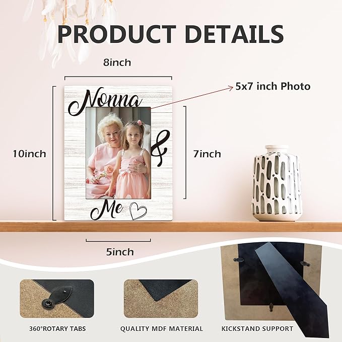 Nonna Gifts Picture Frames - Grandma Photo Frame, Nonnas Grandma Gifts for Birthday from Grandkids Grandchildren, Nonna and Me Picture Grandmother Photo Frames for Home Bedroom Decor, 5x7