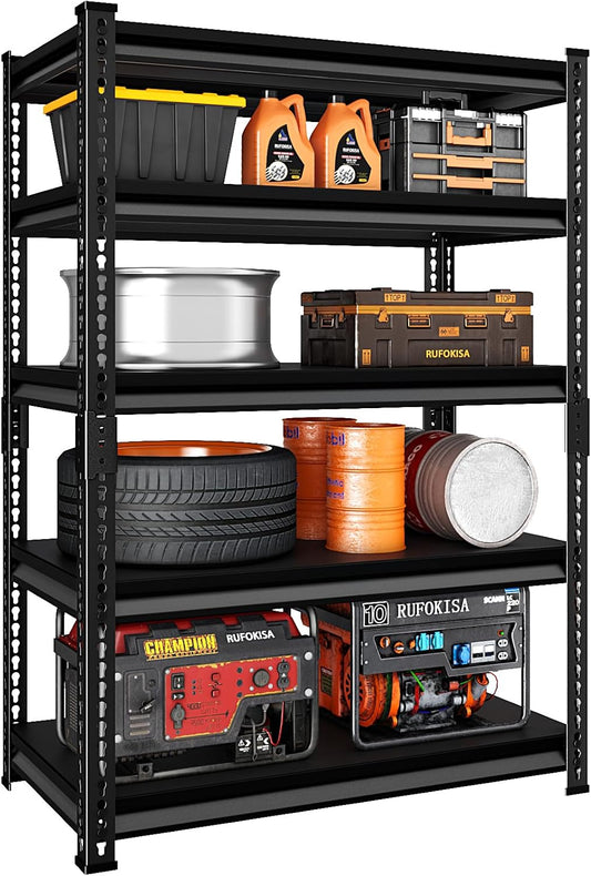 5-Tier Garage Shelving Heavy Duty, 72" Metal Shelving Unit - 2250 lbs Load Capacity, 40"W x 18"D x 72"H (Black)