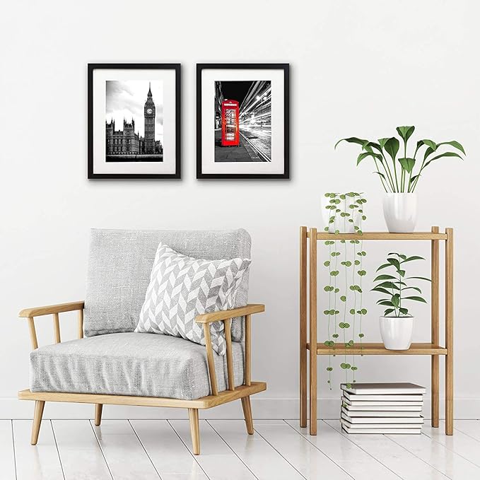 Americanflat 11x14 Picture Frame in Black - Displays 8x10 With Mat and 11x14 Without Mat - Composite Wood with Shatter Resistant Glass - Horizontal and Vertical Formats for Wall - Set of 2