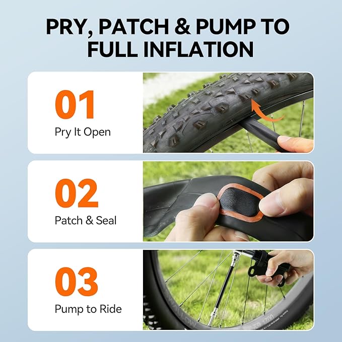 AUTOWN Bike Tire Repair Kit, 48PCS Bicycle Tire Patch Kit with Pump, Inner Tube Patch Kit with Patches, Tire Levers, Rubber Repair Sealants & Waterproof Bag for Bikes, Motorcycles & Inflatable Tubes