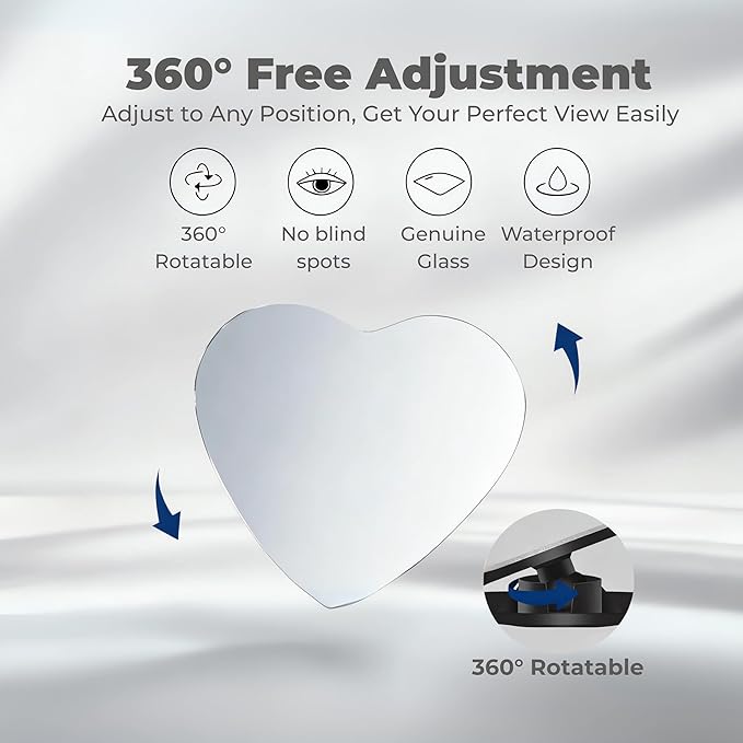 2 pcs Blind Spot Mirrors, 2" Heart Shaped HD Glass Convex 360° Wide Angle Side Rear View Mirror with ABS Housing for Cars SUV and Trucks, Chrome Heart shape, Pack of 2