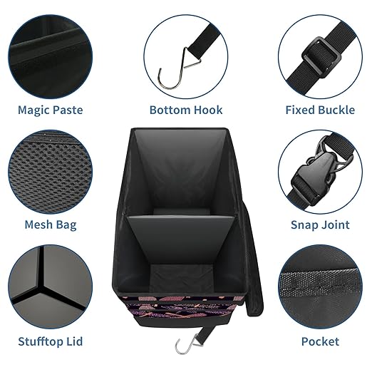 Car Trash Can Purple Dragonfly Large Storage Garbage Can with Lid Hanging for Back Seat Leakproof Automotive Vehicle Trash Bin