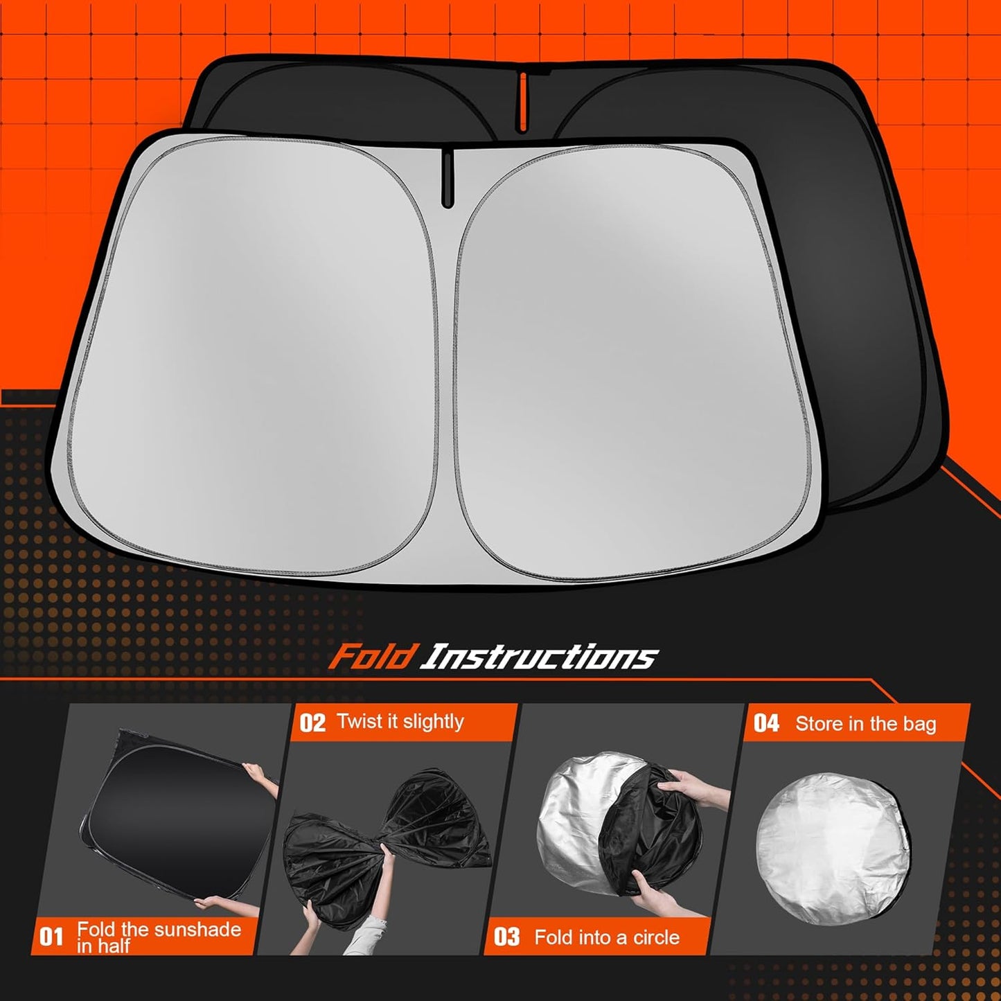Custom Fit Windshield Sun Shade for Honda Passport 2019-2025 - Full Coverage, 210T Reflective Fabric, Double-Layer Design - Blocks 99% UV Rays, Keeps Car Cool, Easy to Install and Store
