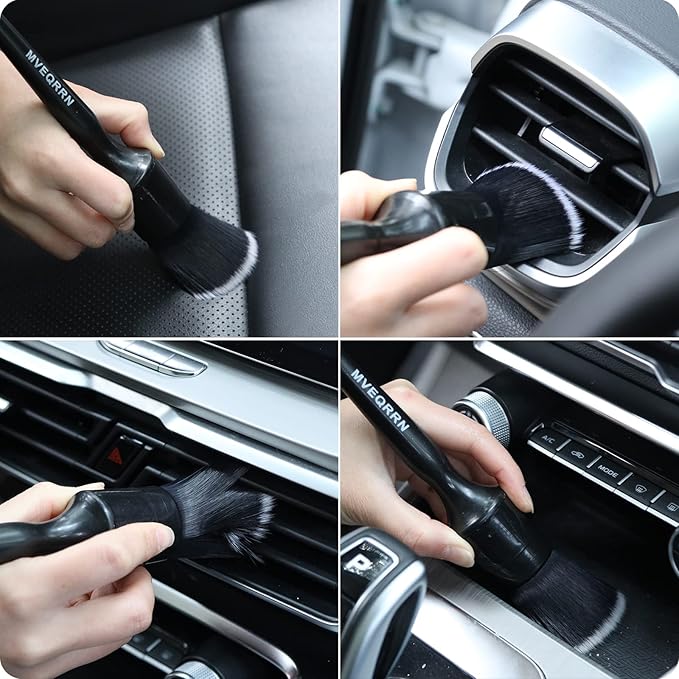 3pcs Car Detailing Brush Set-1pcs Boars Hair Car Detailing Brushes,1pcs Ultra Soft No Scratch Detailing Brush for Air Vent,Leather Seat 1pcs Detail Brushes car Detailing for Interior Exterior