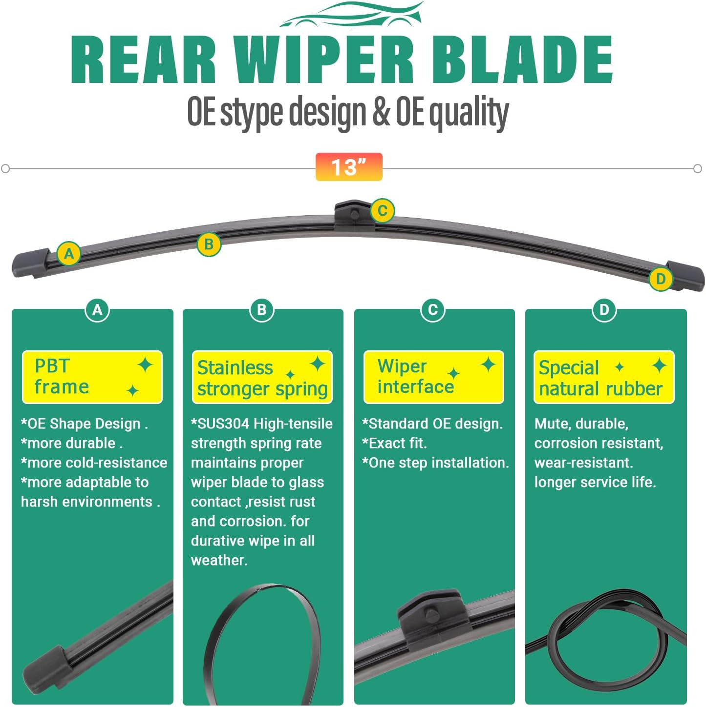 24" 20" 13" Windshield Wiper Blades Replacement for 2019-2024 Audi Q3 / 2009-2017 Audi Q5 SQ5 / 2017-2024 Porsche Panamera Premium All Weather Front Rear Wipers Set - OEM Quality (Pack of 3)