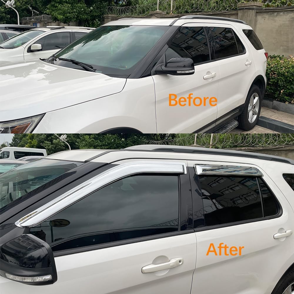 4pcs Chrome Side Window Visor Wind Vent Deflector fit for 2013-2019 ford Escape,Outside Mount Style Nice looking Shade Sun Rain Guards Set 94383Y