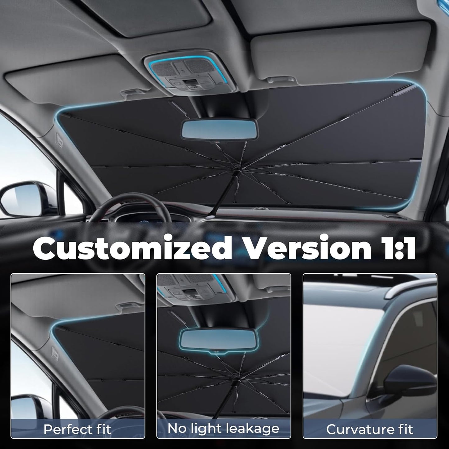 Windshield Sun Shade Umbrella for 2021-2025 Hyundai Elantra Accessories: Custom Fit 210T Silver, Foldable Front Window Sunshade, Blocks UV Rays, Keeps Car Cool for SE, SEL, N Line, Limited, N
