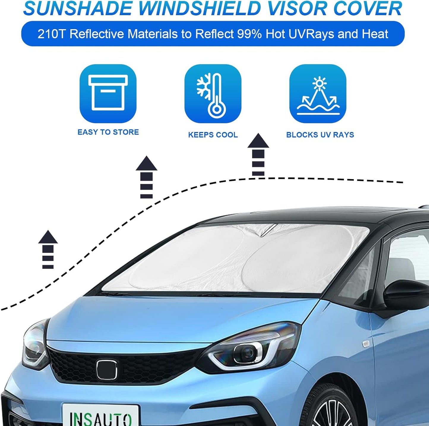 for Honda Fit 2024 Windshield Sun Shade Foldable Sunshade-for Honda Fit 2007-2022 2023 Windshield Cover 210T Reflective Front Window Protector Blocks UV Rays Sun Visor Car Accessories XXL(63" x39.4")