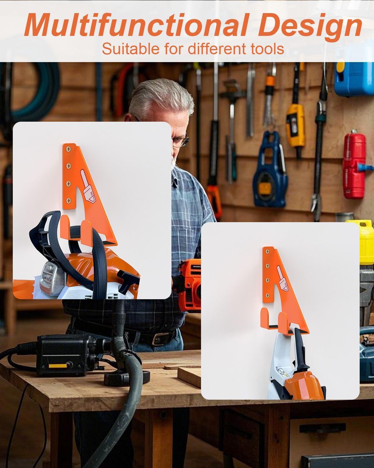 Chainsaw Holder -2 Pack- 180LB Heavy-Duty Alloy Steel Wall Mount Set, Chainsaw Accessories, Universal Fit for Stihl, Husqvarna, Echo Saws, Rust-Proof & Space-Saving Design (Garage, Workshop)