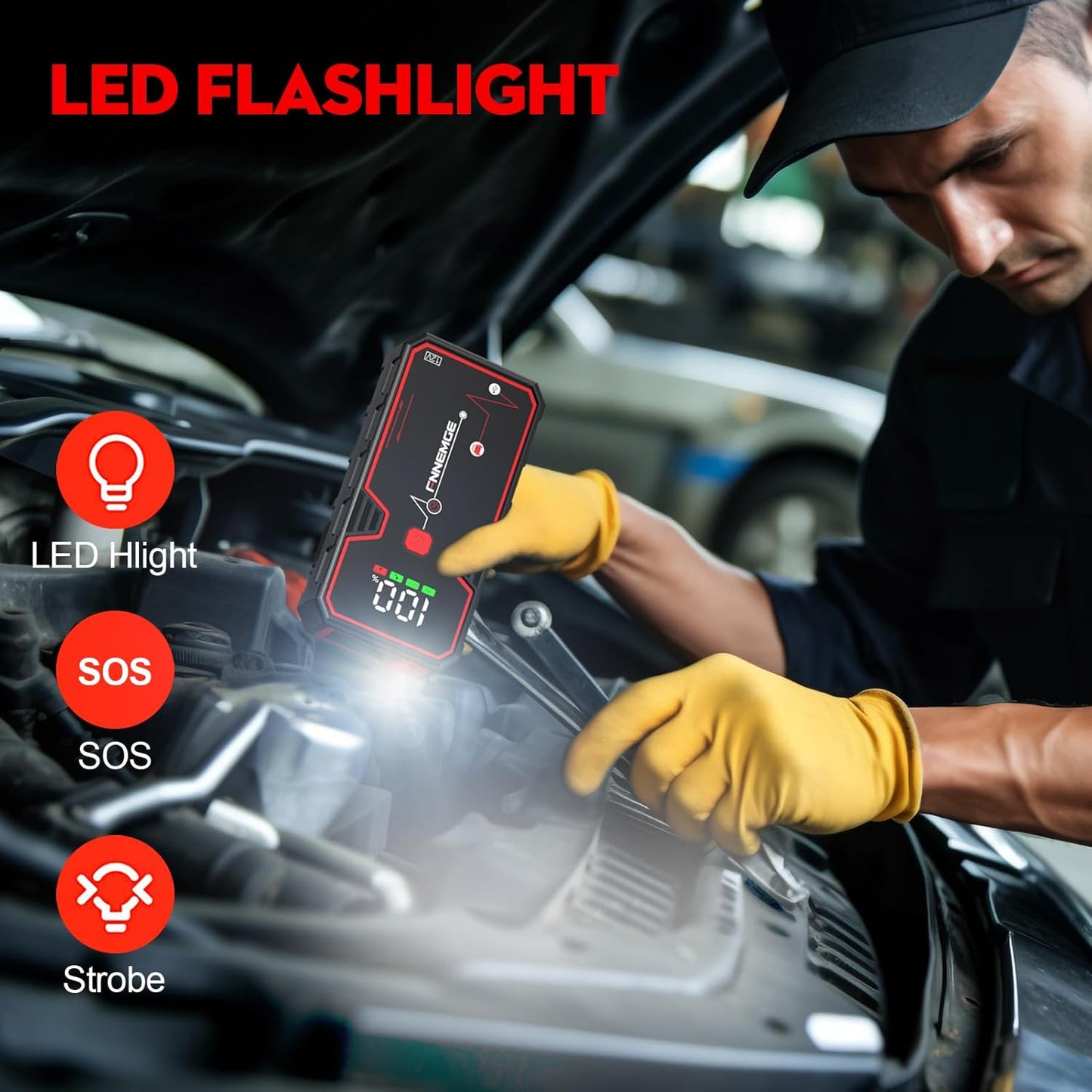 Car Jump Starter, 5000A Peak 23800mAh 12V Jump Starter Battery Pack(Up to All Gas, 8.0L Diesel Engine),with USB Charge Output Port,LED Light,HD Large Screen.