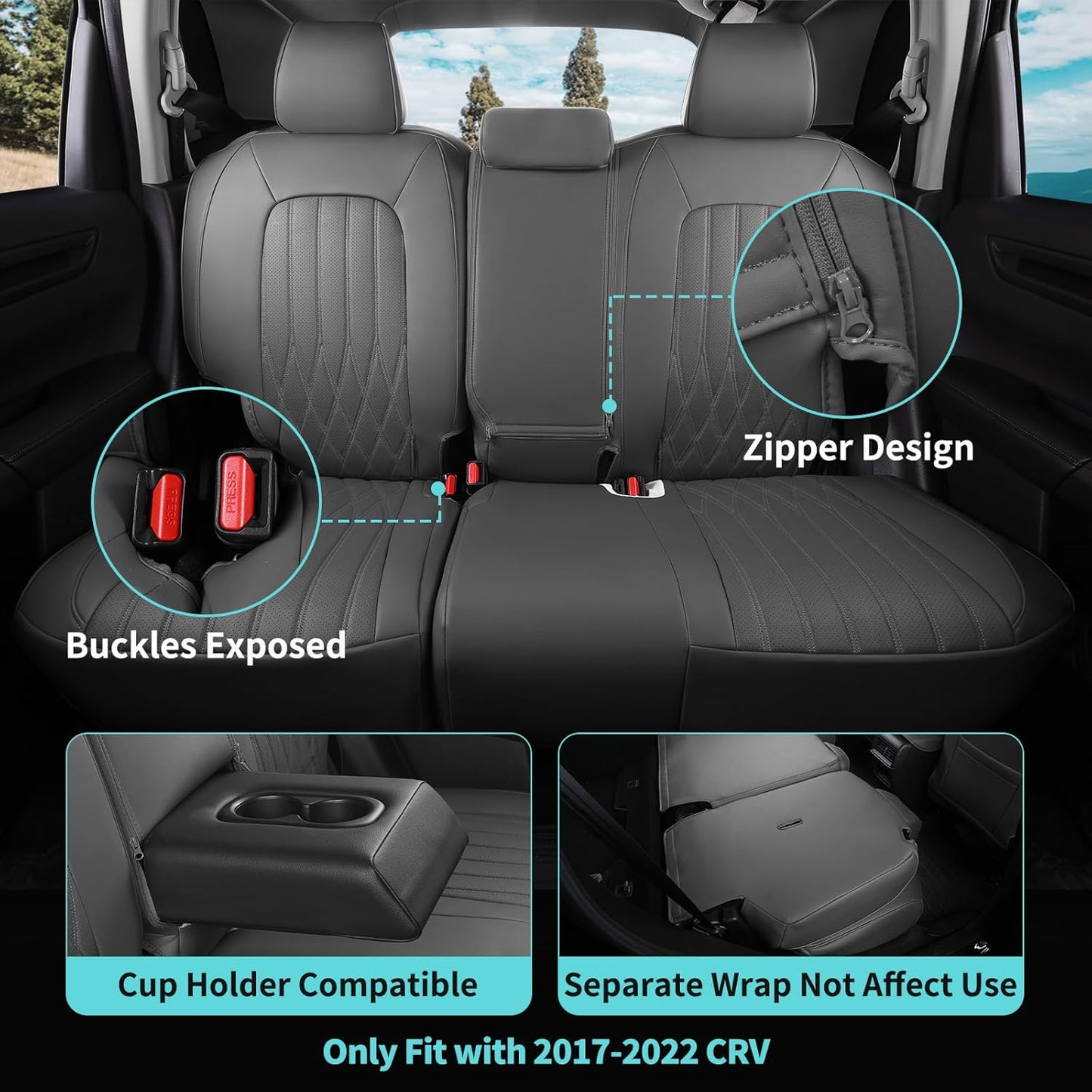 Seat Covers for Honda CRV 2017-2022 EX/EXL/LX/Sport/Touring/Special Edition, Hybrid & Gas,1:1 Custom Fit Leather Seat Covers Full Set - Grey