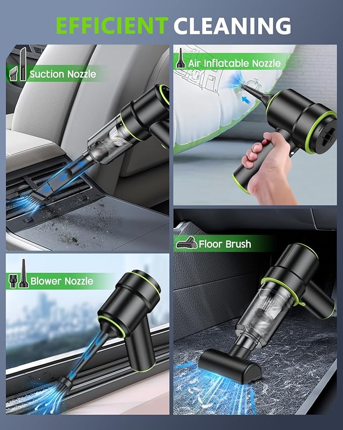 KMM Handheld Car Vacuum Portable Cordless 12000PA, 2 in 1 Handheld Vacuum Cleaner and Air Duster with Multi-Nozzles and LED Light, Mini Hand Held Vacuum Rechargeable for Home, Car, Office, Pet Hair