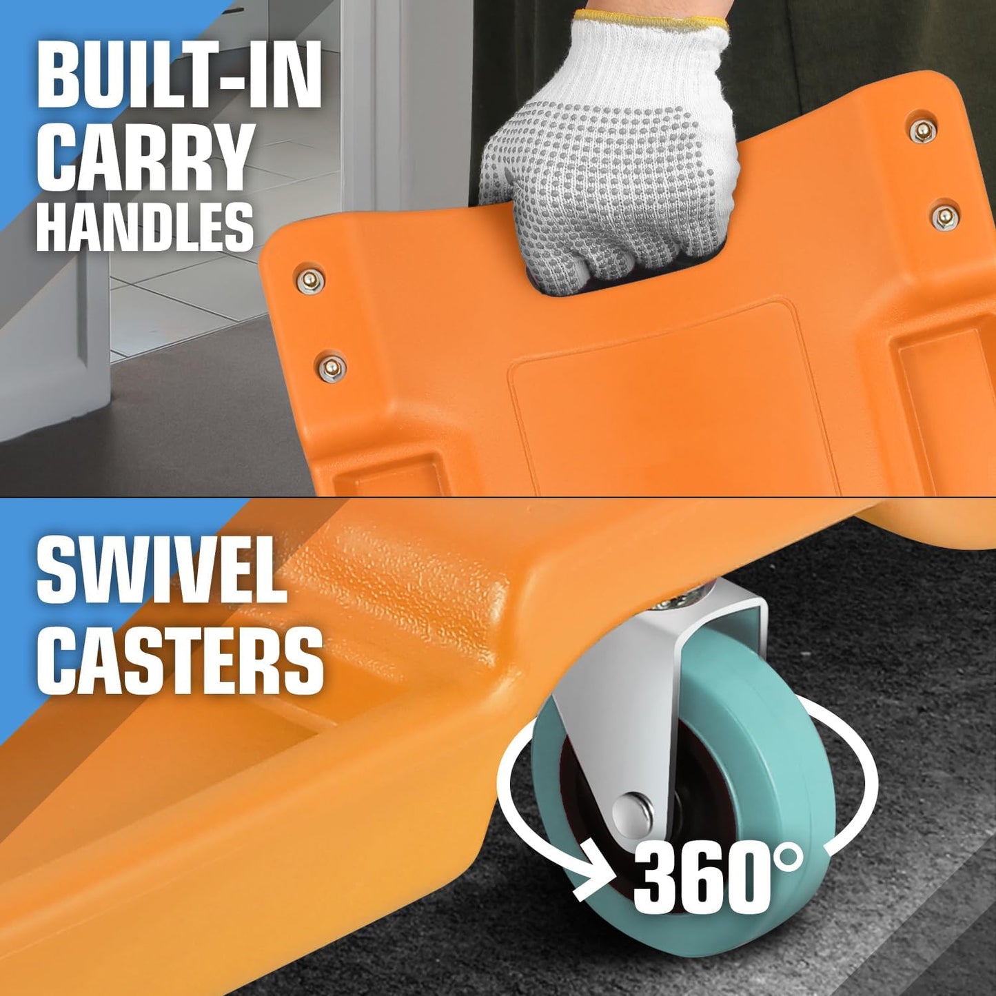 DNA MOTORING 40" L X 19" W Vehicle Repair Low Profile Plastic Rolling Garage Shop Creeper with Padded Headrest,Tool Trays & 6pcs Casters, Orange, TOOLS-00217-OG