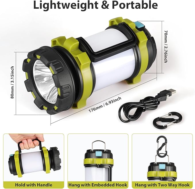 2 Pack Camping Lantern, Outdoor Led Camping Lantern, Rechargeable Flashlights with 1000LM, 6 Modes, 4000mAh Power Bank, IPX5 Waterproof Portable Emergency Camping Light for Hurricane Hiking
