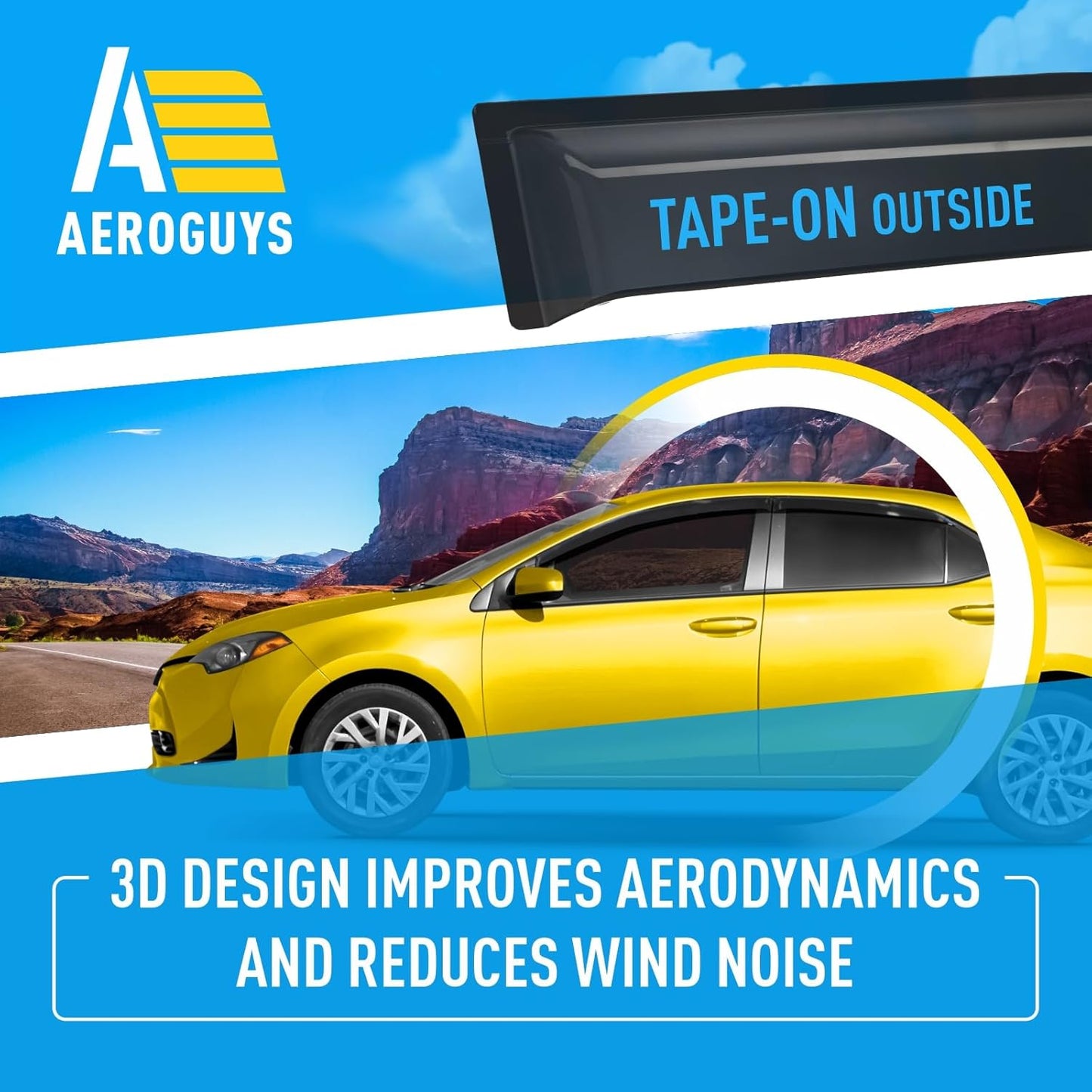 Extra Durable Window Deflectors Tape-On Window Visors Rain Guards Fit for Toyota Corolla 2014-2019 Sedan, Sun Visors, Wind Vent for Shades, Exterior Car Accessories - 4pcs. AG0487