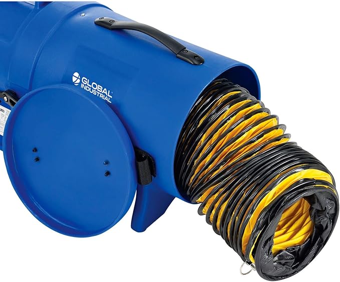 Global Industrial 8" Diameter Portable Confined Space Blower Fan, 25'L Flexible Ducting, Rotomold Plastic, 1000 CFM, 1/3 HP, 1 Speed, For Indoor & Outdoor Use