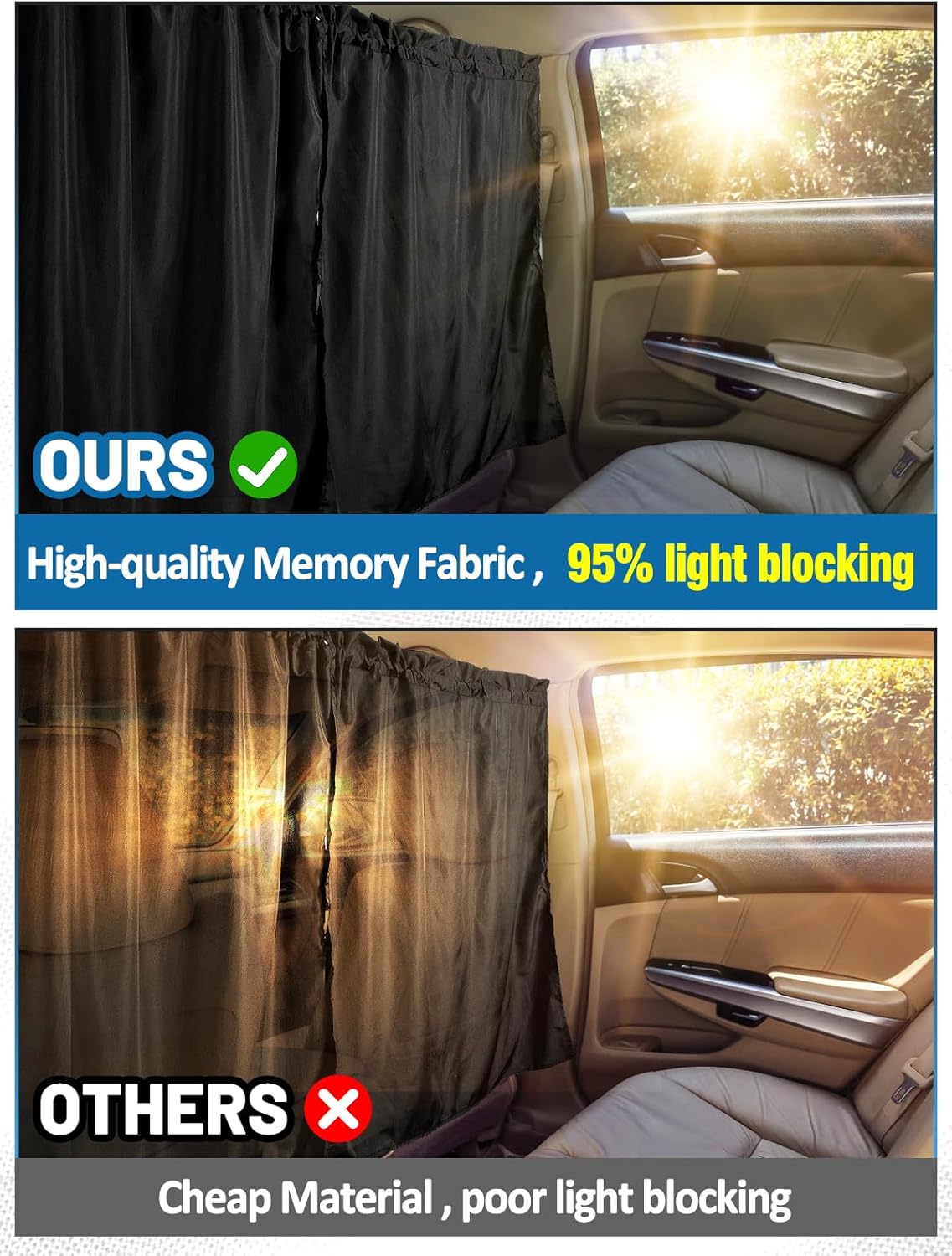 Car Divider Curtain - Wide Car Privacy Blackout Shades with Storage Bag for Baby Nap, Removable Sedan SUV Van Sunshade Covers Screen for Car Camping Sleeping Accessories