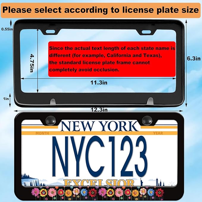 1-Pack Colorful Daisies Floral License Plate Frames for Women Man, 2 Holes Daisy Flower Aluminum License Plate Holder, Floral License Plate Cover fits Vehicles with Keychain Wrist Lanyard