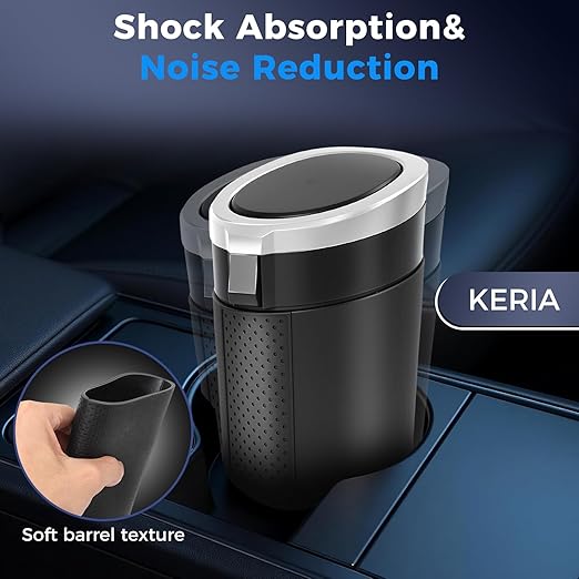 Keria Car Trash Can Bin with Lid - Mini Car Garbage Can Cup Holder-Small Leakproof Vehicle Trash Garbage Can Bin-Automotive Car Organizers and Storage for Back Seat SUV Vechile Accessories (Sliver)