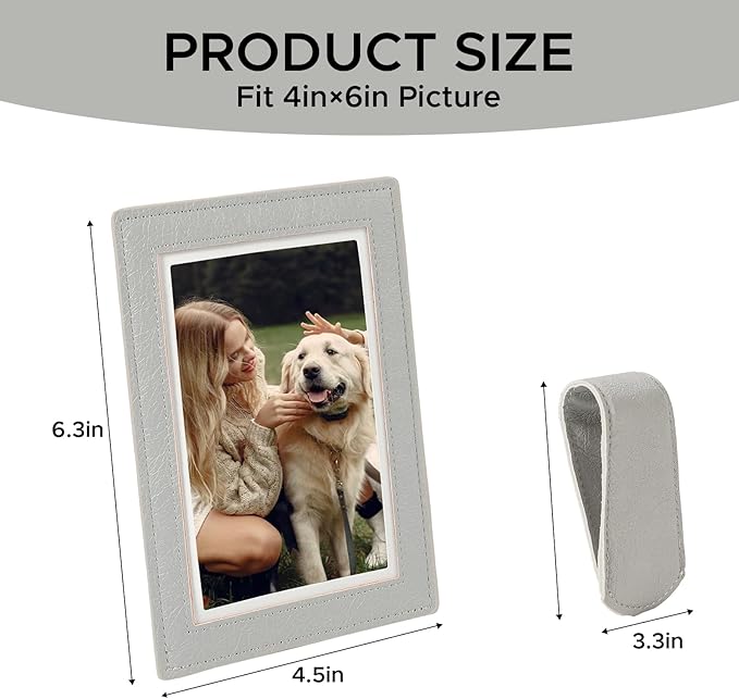 KINIVA 2 Pack Car Picture Holder - Magnetic Faux Leather Picture Frame for Safe Driving - Gift for Dad Mom Husband Wife Car Visor Accessories, Car Accessory (Fits 2.5"x3.5" Photos) (Grey)