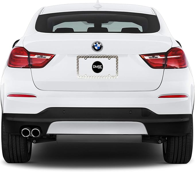 DMSE Heavy Duty Metal Diamond Plate Plated License Plate Frame Cool Decorative Design for Any Vehicle (Chrome 2 Pack)