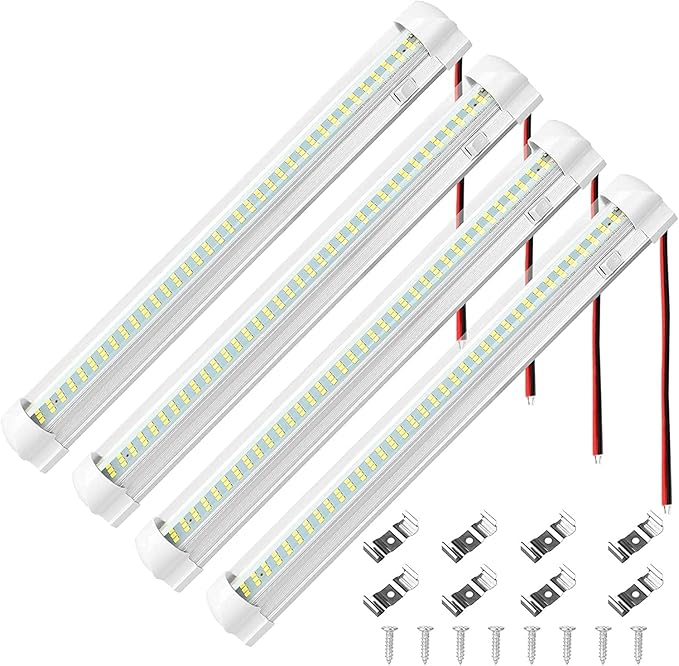 Linkstyle 4PCS 12V Interior LED Light Bar, Super Bright 12V LED Light Strip with Switch, 108 LEDs 1800LM Enclosed Trailer Lamp Lighting for Car RV Camper Boat Energy Efficient