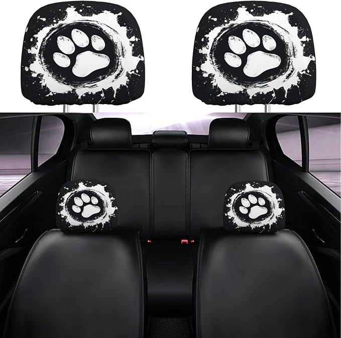 Dujiea 2 Pack Dog Paw Car Headrest Covers, Universal Soft Car Seat Head Rest Cover Protector, Vehicle Accessories Fabric Headrest Cover for Cars Vans Trucks