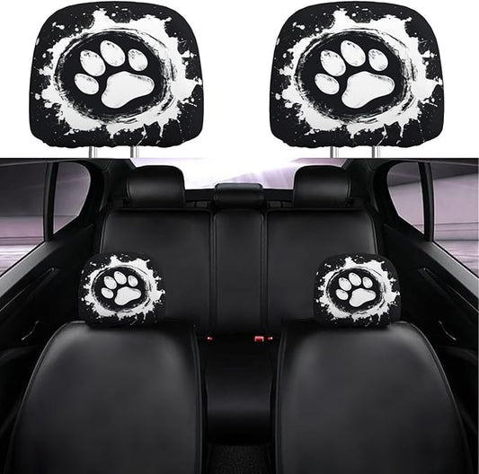 Dujiea 2 Pack Dog Paw Car Headrest Covers, Universal Soft Car Seat Head Rest Cover Protector, Vehicle Accessories Fabric Headrest Cover for Cars Vans Trucks