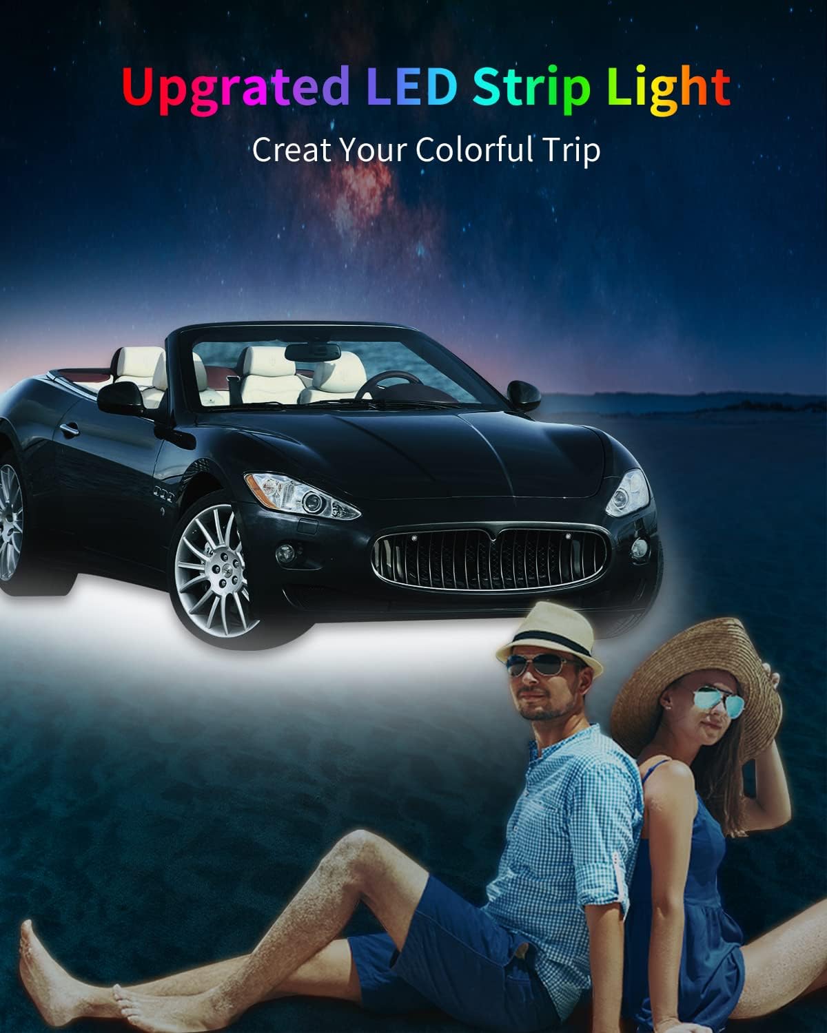 12V Car LED Strip Light,24inch Car Interior Light Strip IP68 Waterproof Cuttable for Car Motorcycles Boat Golf Cart Truck Cargo Home Decoration with Strong Nano Tape,(4PCS)