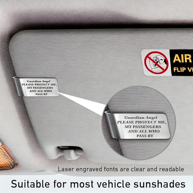 Guardian Angel Please Protect Me Engraved Stainless Steel Car Visor Clip, Inspirational Guardian Angel Safe Driving Gifts for Family Friend Driver, Sweet 16 Birthday Gifts for New Driver