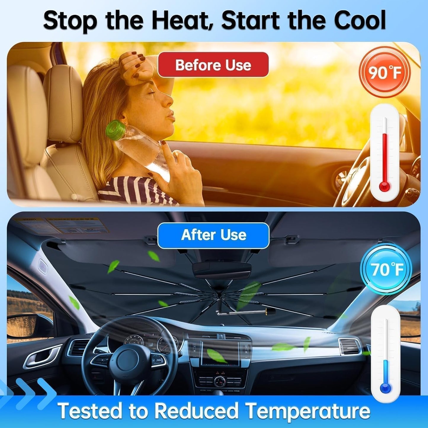 Windshield Sun Shade Umbrella for Ford Escape 2020-2026, Foldable Car Sunshade for Front Window, Highly Reflective Windshield Sun Shield Visor for UV Protection, Keep Car Cool Accessories